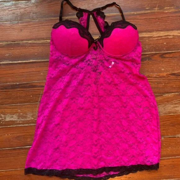 Seductive Wear Bright Pink Black Underwire Push Dress Babydoll by Cinema Etoile - Picture 2 of 12